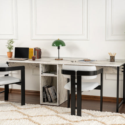 Íróasztal Twin Study Desk - Freesia Marble, Fekete-VASBÚTOR