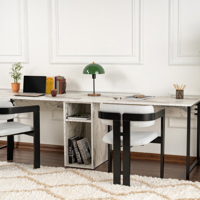 Íróasztal Twin Study Desk - Freesia Marble, Fekete-VASBÚTOR