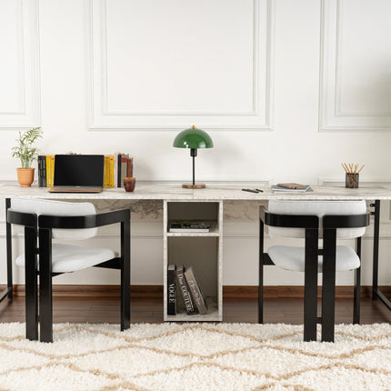 Íróasztal Twin Study Desk - Freesia Marble, Fekete-VASBÚTOR
