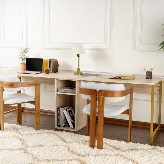 Íróasztal Twin Study Desk - Travertine, Arany-VASBÚTOR