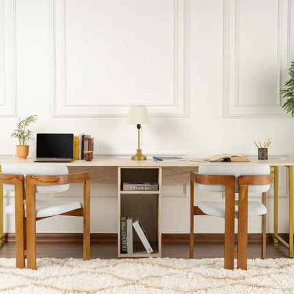 Íróasztal Twin Study Desk - Travertine, Arany-VASBÚTOR