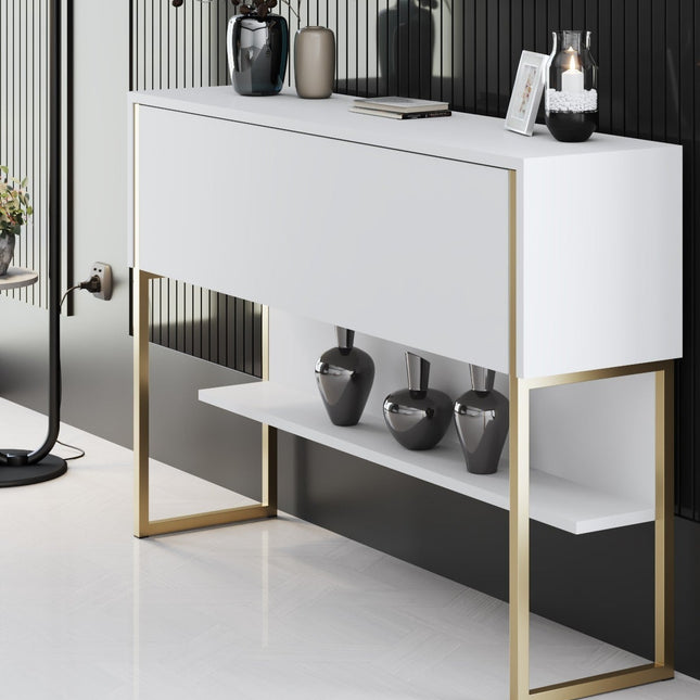 Komód Luxe - Gold, White-VASBÚTOR