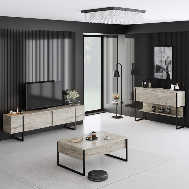 Komód Luxe - Travertine, Black-VASBÚTOR