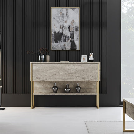 Komód Luxe - Travertine, Gold-VASBÚTOR