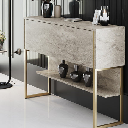 Komód Luxe - Travertine, Gold-VASBÚTOR
