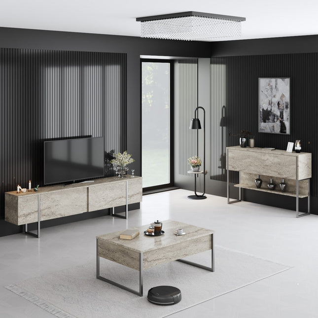 Komód Luxe - Travertine, Silver-VASBÚTOR