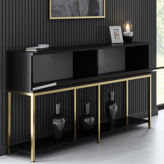 Konzolasztal Lord - Black, Gold-VASBÚTOR