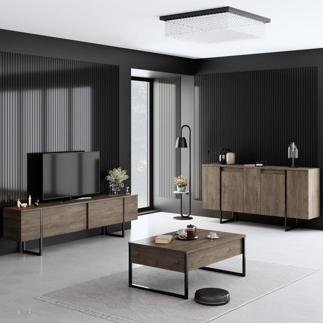 Konzolasztal Luxe - Walnut, Black-VASBÚTOR