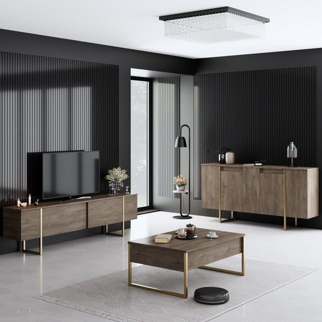 Konzolasztal Luxe - Walnut, Gold-VASBÚTOR