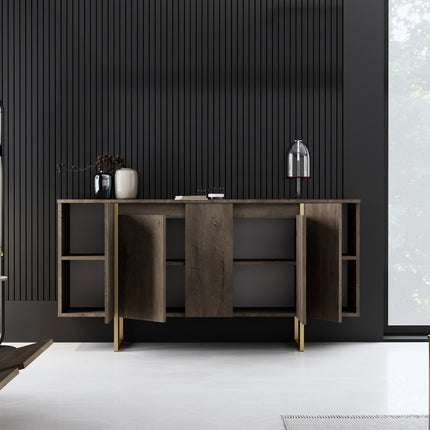Konzolasztal Luxe - Walnut, Gold-VASBÚTOR