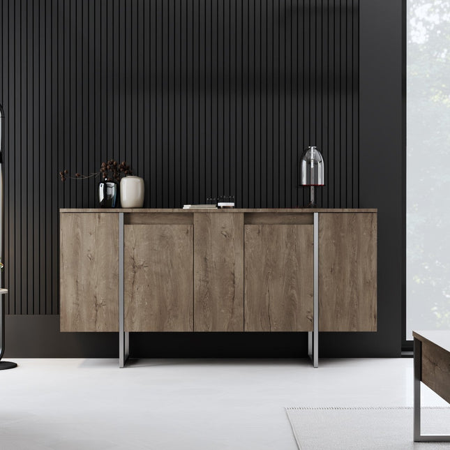 Konzolasztal Luxe - Walnut, Silver-VASBÚTOR
