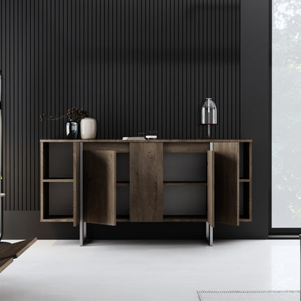 Konzolasztal Luxe - Walnut, Silver-VASBÚTOR