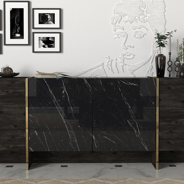 Konzolasztal Veyron - Black, Gold-VASBÚTOR
