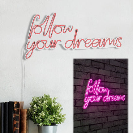 Műanyag LED-es fali dekoráció, Follow Your Dreams - Pink-VASBÚTOR