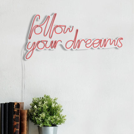 Műanyag LED-es fali dekoráció, Follow Your Dreams - Pink-VASBÚTOR