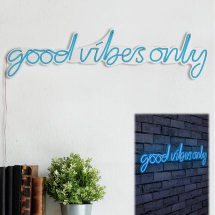 Műanyag LED-es fali dekoráció, Good Vibes Only - Blue-VASBÚTOR