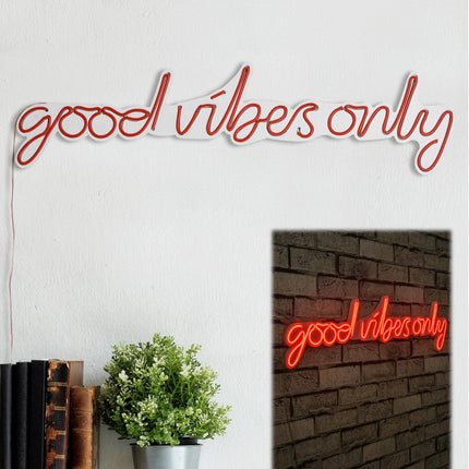 Műanyag LED-es fali dekoráció, Good Vibes Only - Red-VASBÚTOR