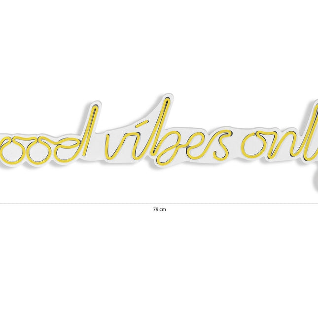 Műanyag LED-es fali dekoráció, Good Vibes Only - Sárga-VASBÚTOR