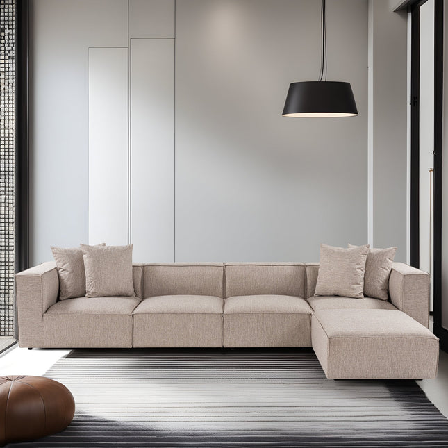 Sarokkanapé Sora (L1-O1-O1-1R-POUFFE ) - Homok Bézs-VASBÚTOR
