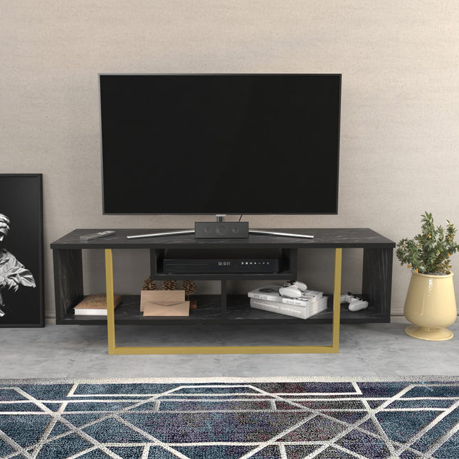 TV szekrény Asal 120 - Black, Gold-VASBÚTOR
