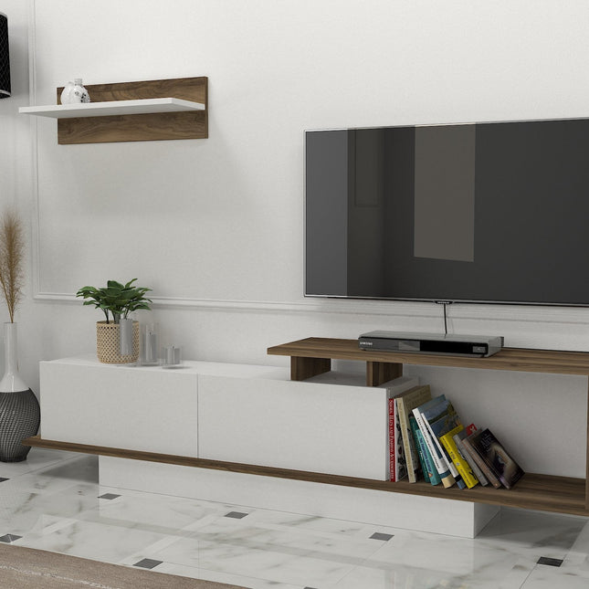 TV szekrény Asos - Fehér, Diós-VASBÚTOR