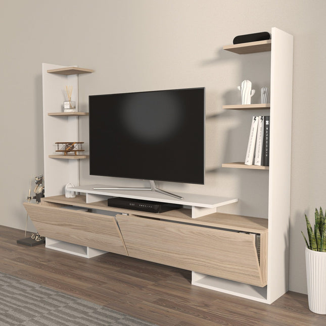 TV szekrény Ava - White, Oak-VASBÚTOR