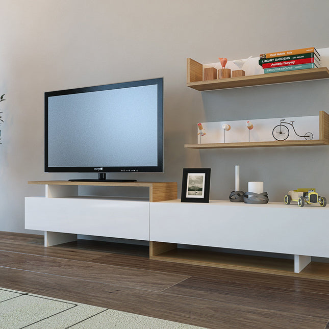 TV szekrény Ayaz - White, Teak-VASBÚTOR