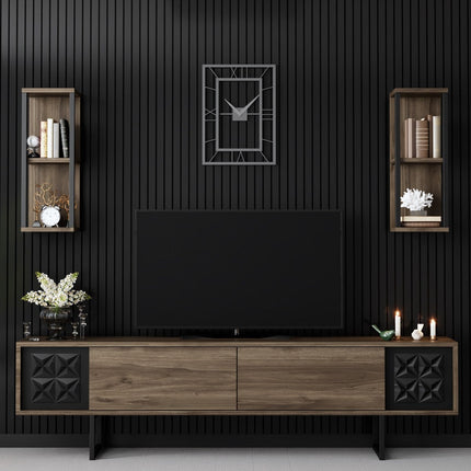 TV szekrény Black Line - Walnut, Black-VASBÚTOR
