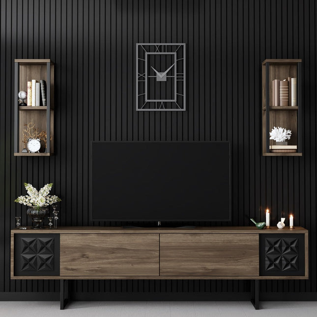 TV szekrény Black Line - Walnut, Black-VASBÚTOR