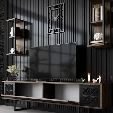 TV szekrény Black Line - Walnut, Black-VASBÚTOR