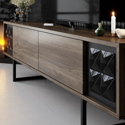 TV szekrény Black Line - Walnut, Black-VASBÚTOR