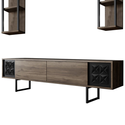 TV szekrény Black Line - Walnut, Black-VASBÚTOR
