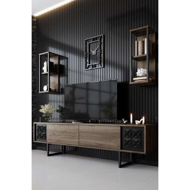 TV szekrény Black Line - Walnut, Black-VASBÚTOR