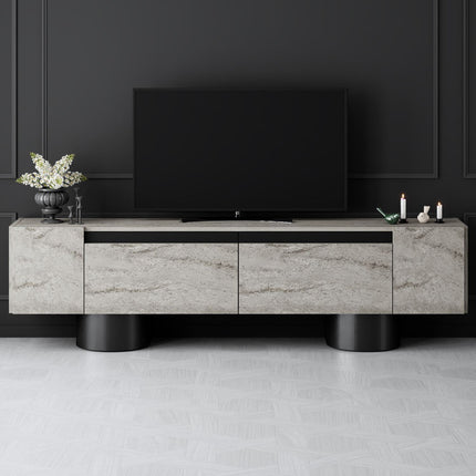 TV szekrény Bohem - Travertine, Black-VASBÚTOR