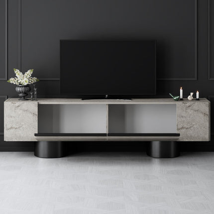 TV szekrény Bohem - Travertine, Black-VASBÚTOR