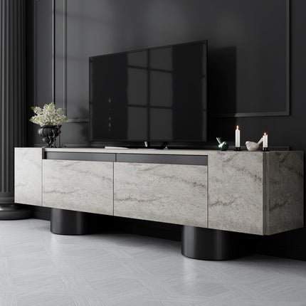 TV szekrény Bohem - Travertine, Black-VASBÚTOR
