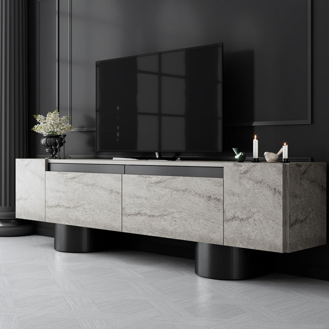 TV szekrény Bohem - Travertine, Black-VASBÚTOR
