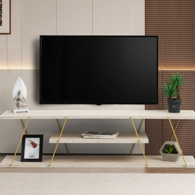 TV szekrény Canaz - Arany, Travertine-VASBÚTOR