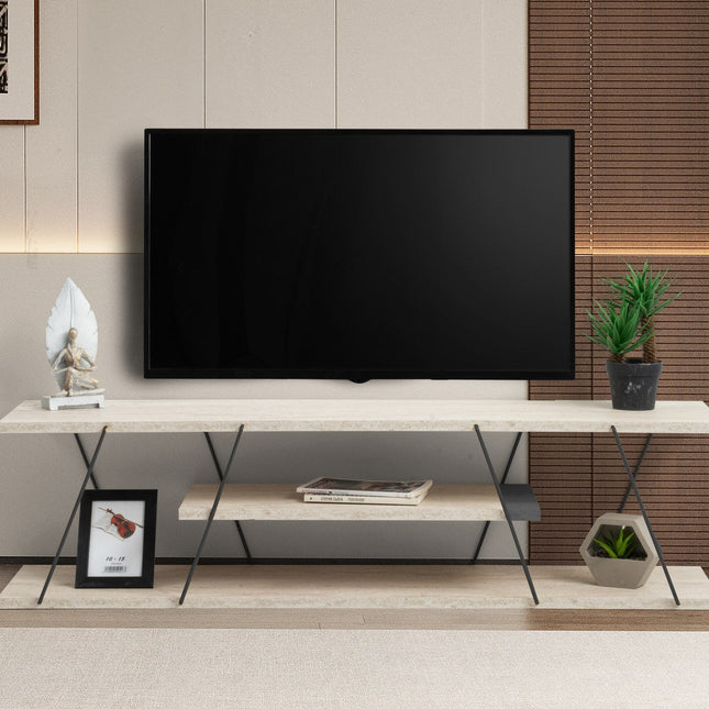 TV szekrény Canaz - Fekete, Travertine-VASBÚTOR