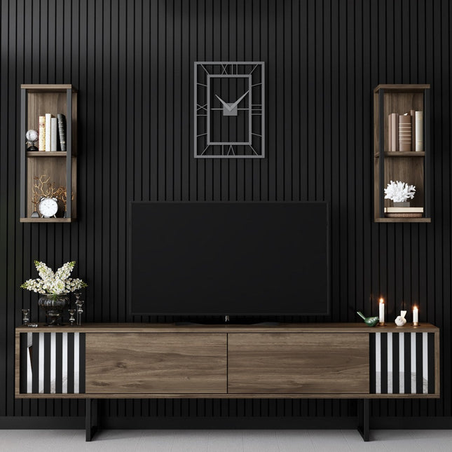 TV szekrény Chrome Line - Walnut, Black-VASBÚTOR