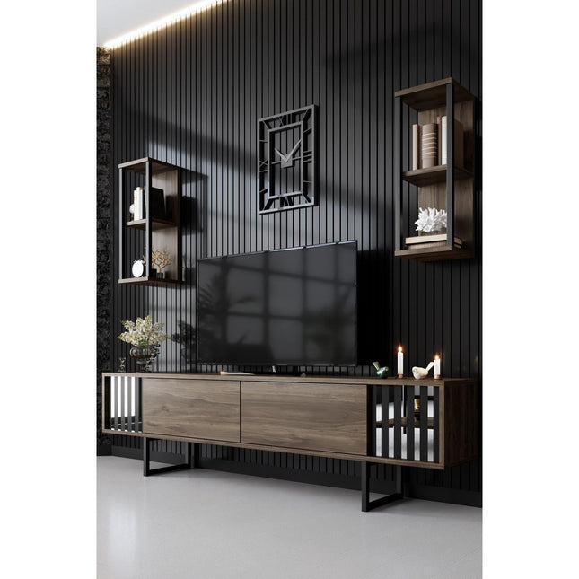 TV szekrény Chrome Line - Walnut, Black-VASBÚTOR
