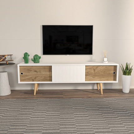 TV szekrény Ecrin - White, Walnut-VASBÚTOR