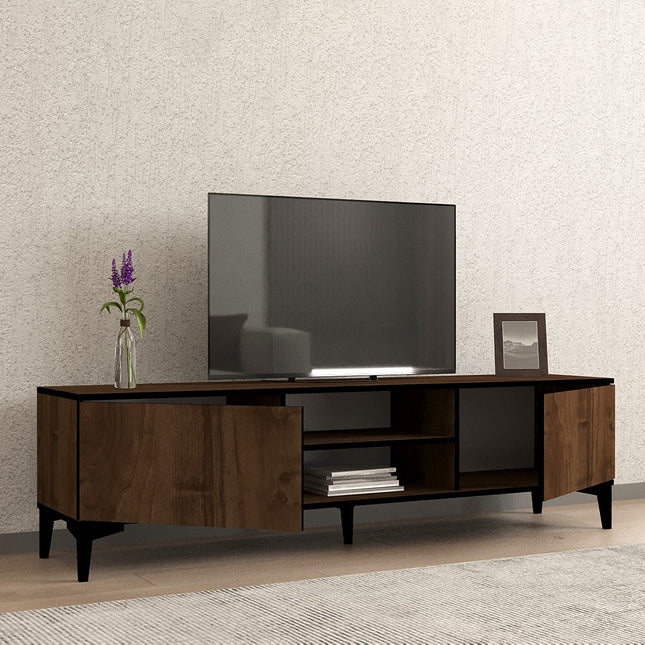 TV szekrény Erem - Walnut, Black-VASBÚTOR