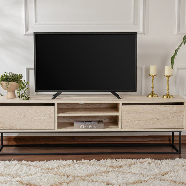 TV szekrény Escape 180 -Fekete, Travertine-VASBÚTOR