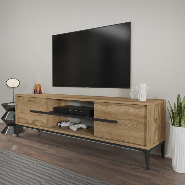 TV szekrény Eslem - Oak, Black-VASBÚTOR