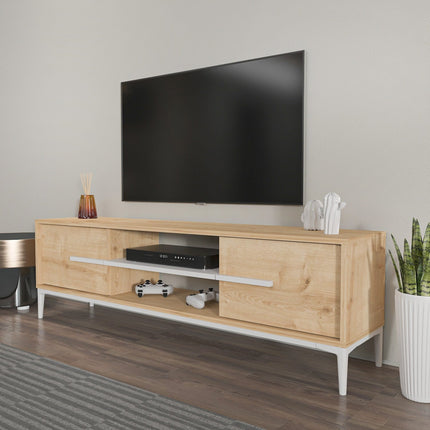 TV szekrény Eslem - Oak, White-VASBÚTOR