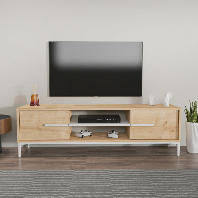 TV szekrény Eslem - Oak, White-VASBÚTOR