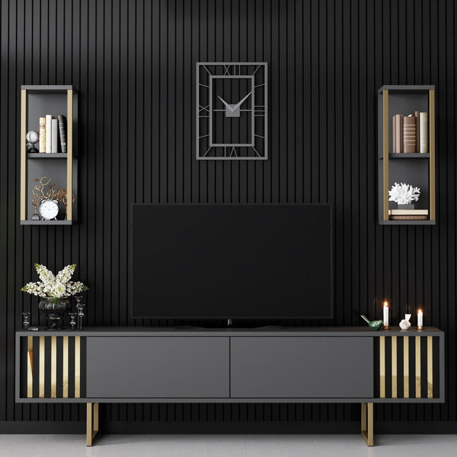 TV szekrény Gold Line - Anthracite, Black-VASBÚTOR
