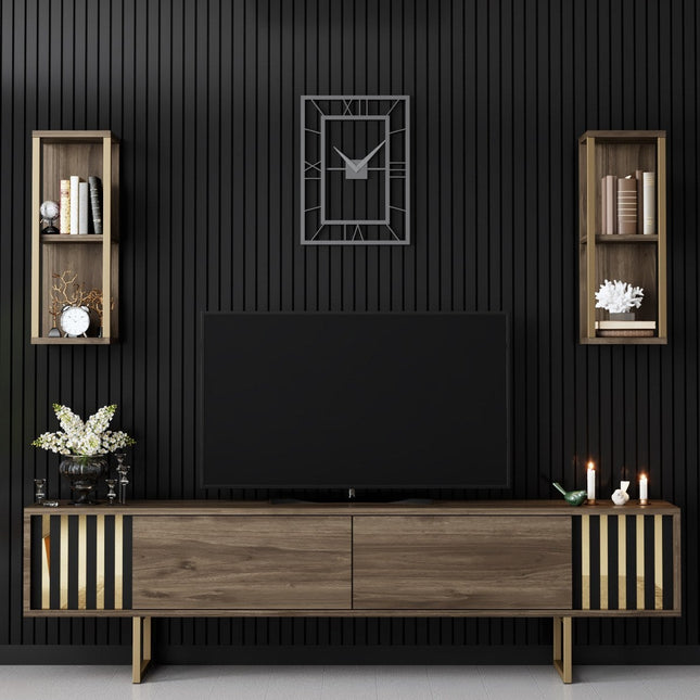 TV szekrény Gold Line - Walnut, Black-VASBÚTOR