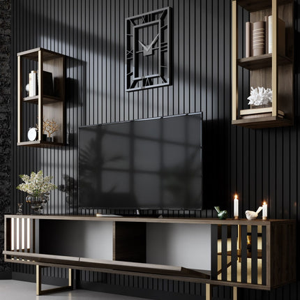 TV szekrény Gold Line - Walnut, Black-VASBÚTOR
